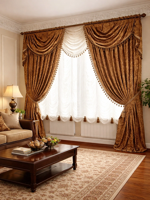 Плотные шторы с узором в классическом интерьере
