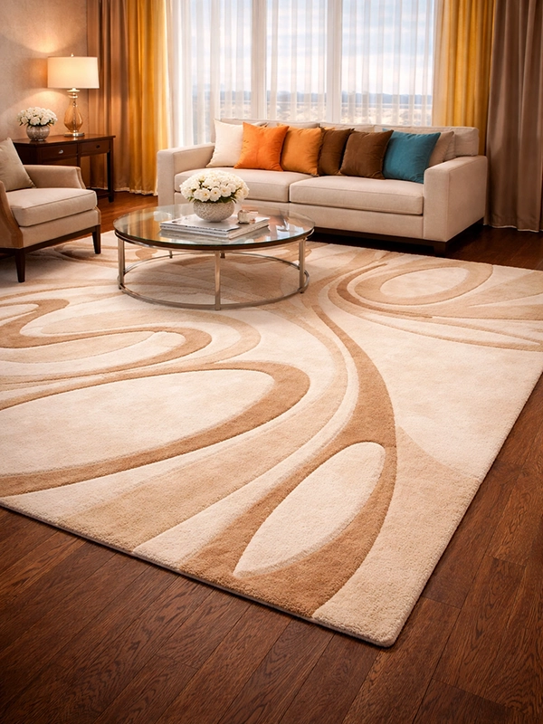 Текстильное оформление гостиной в бежевой гамме