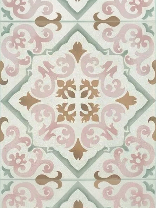 Напольная плитка с геометрическим орнаментом в интерьере светлой ванной