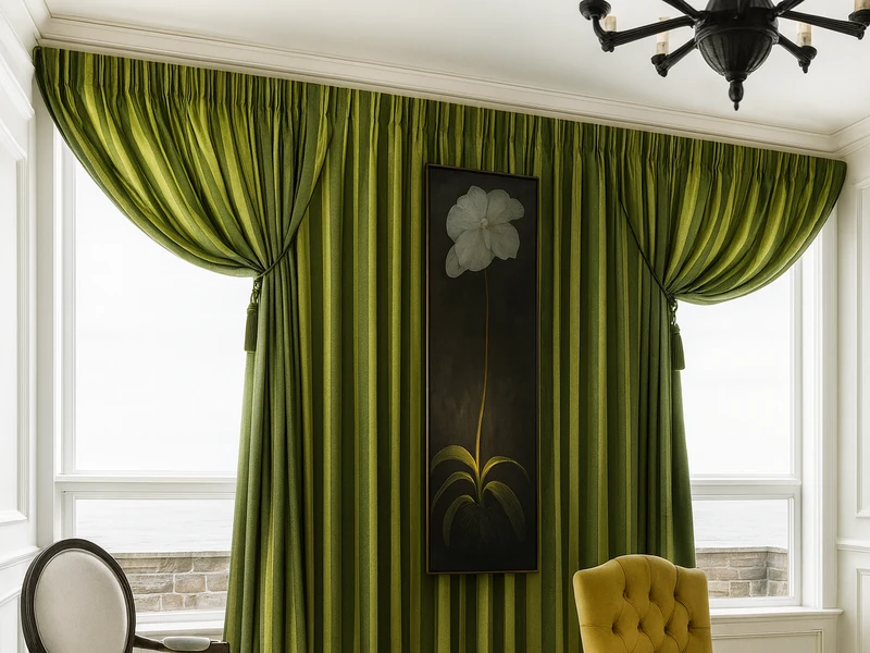 Лаконичное оформление окна шторами и простая по форме люстра в дизайне жилой комнаты