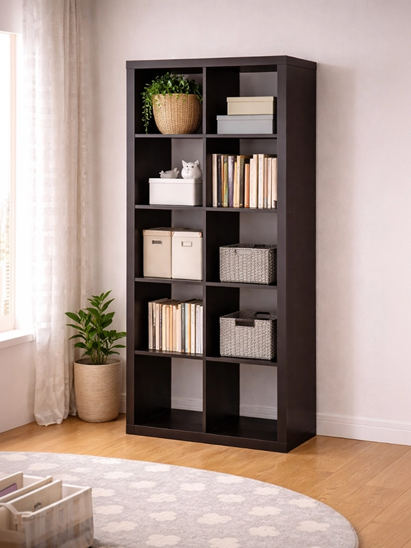 Вместительный стеллаж перегородка для разделения пространства в комнате разновозрастных детей и вещей